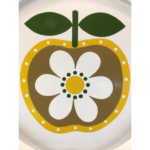 Vintage Country Fair Tray Round Apple Daisy Flower Design Mid Century 14'' - Picture 3 of 9